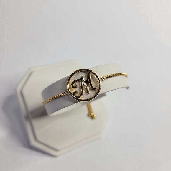 Macy's Diamond Accent Initial M Letter M Bolo Bracelet in 18k Gold-Plate - Picture 2 of 7